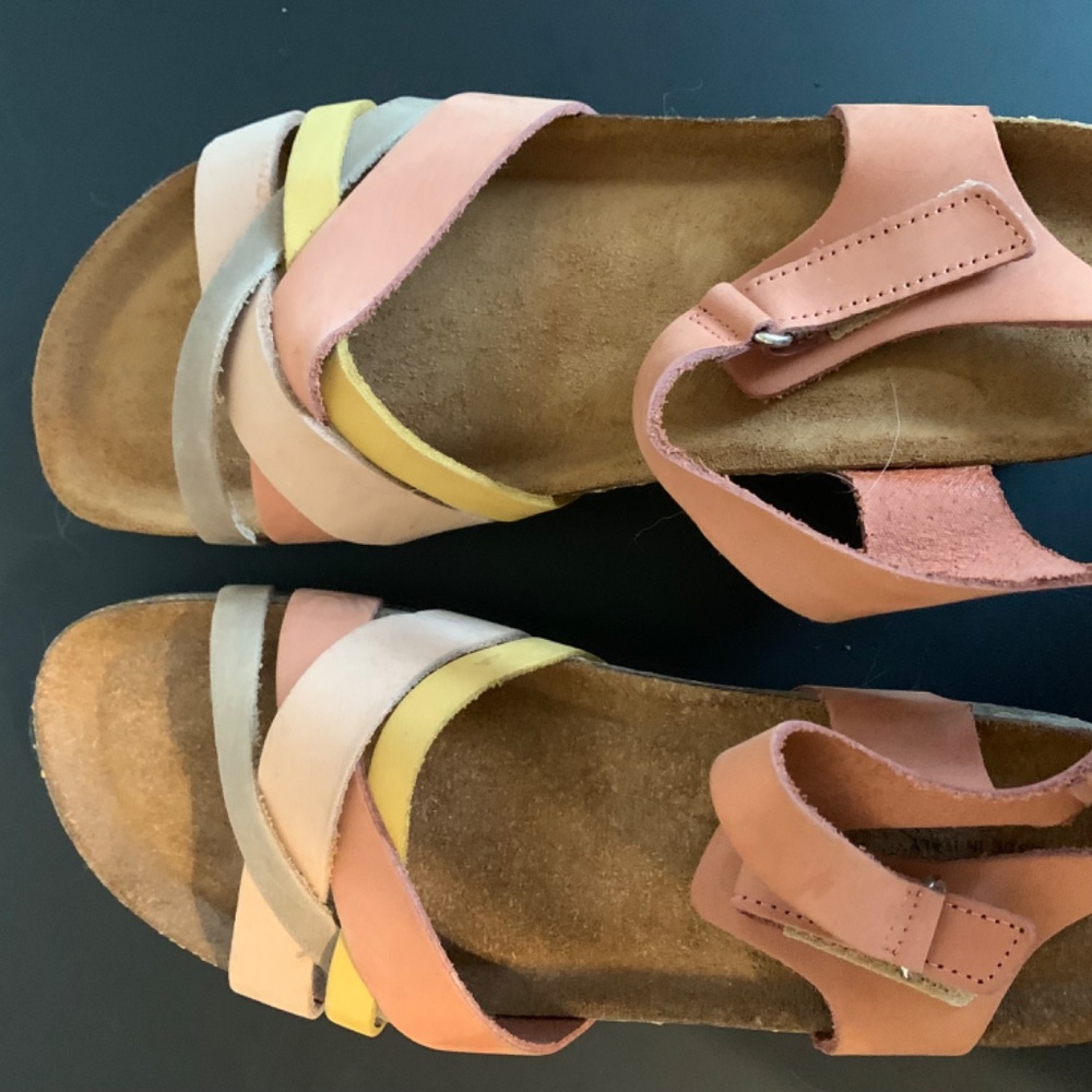 Bio-Gold Multicolor Leather Made in Italy Cork Bed Wedge Sandals - 8